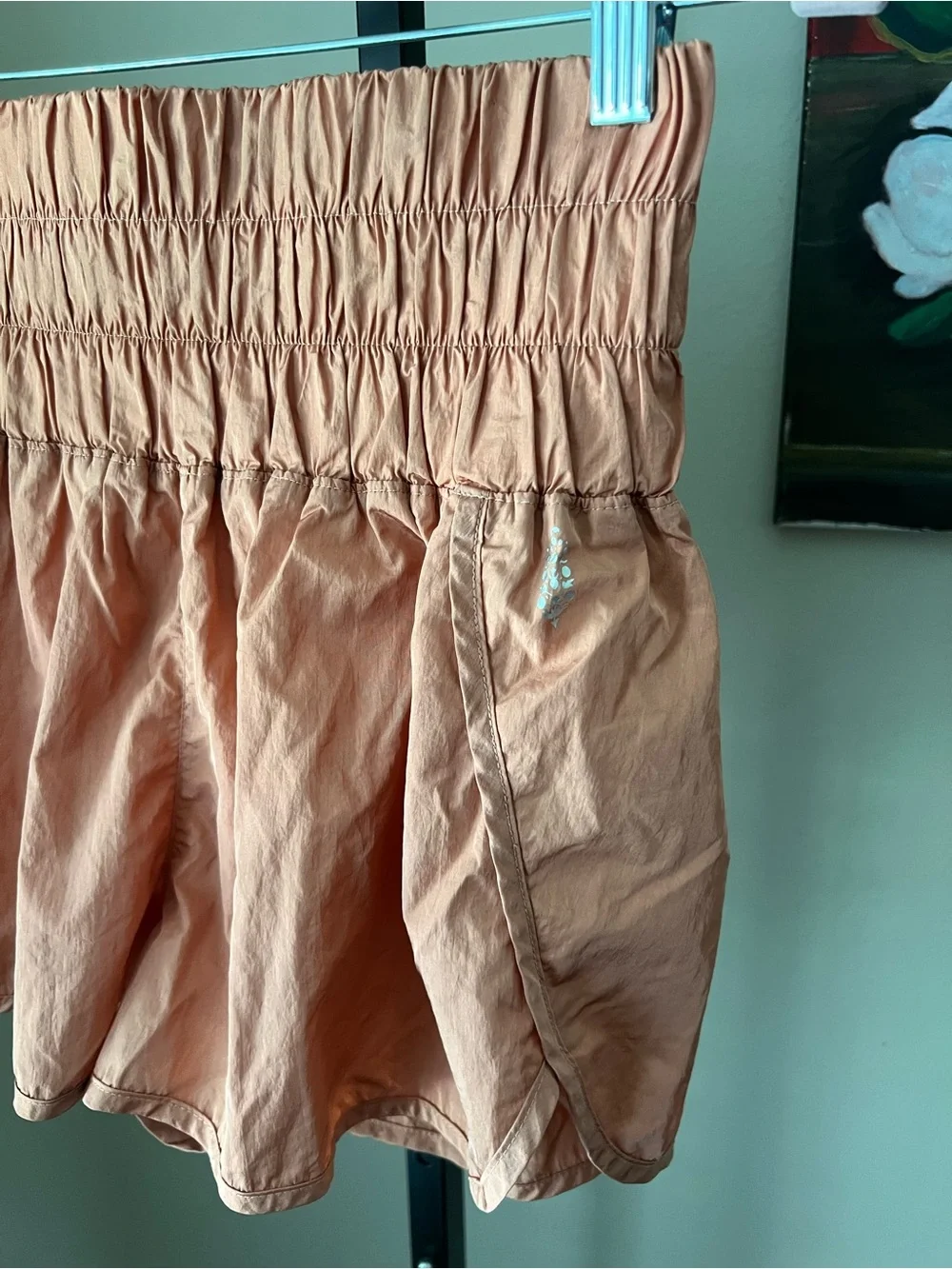 Free people movement the way home Smocked Waist Coral Peach Athletic Shorts - Picture 4 of 7